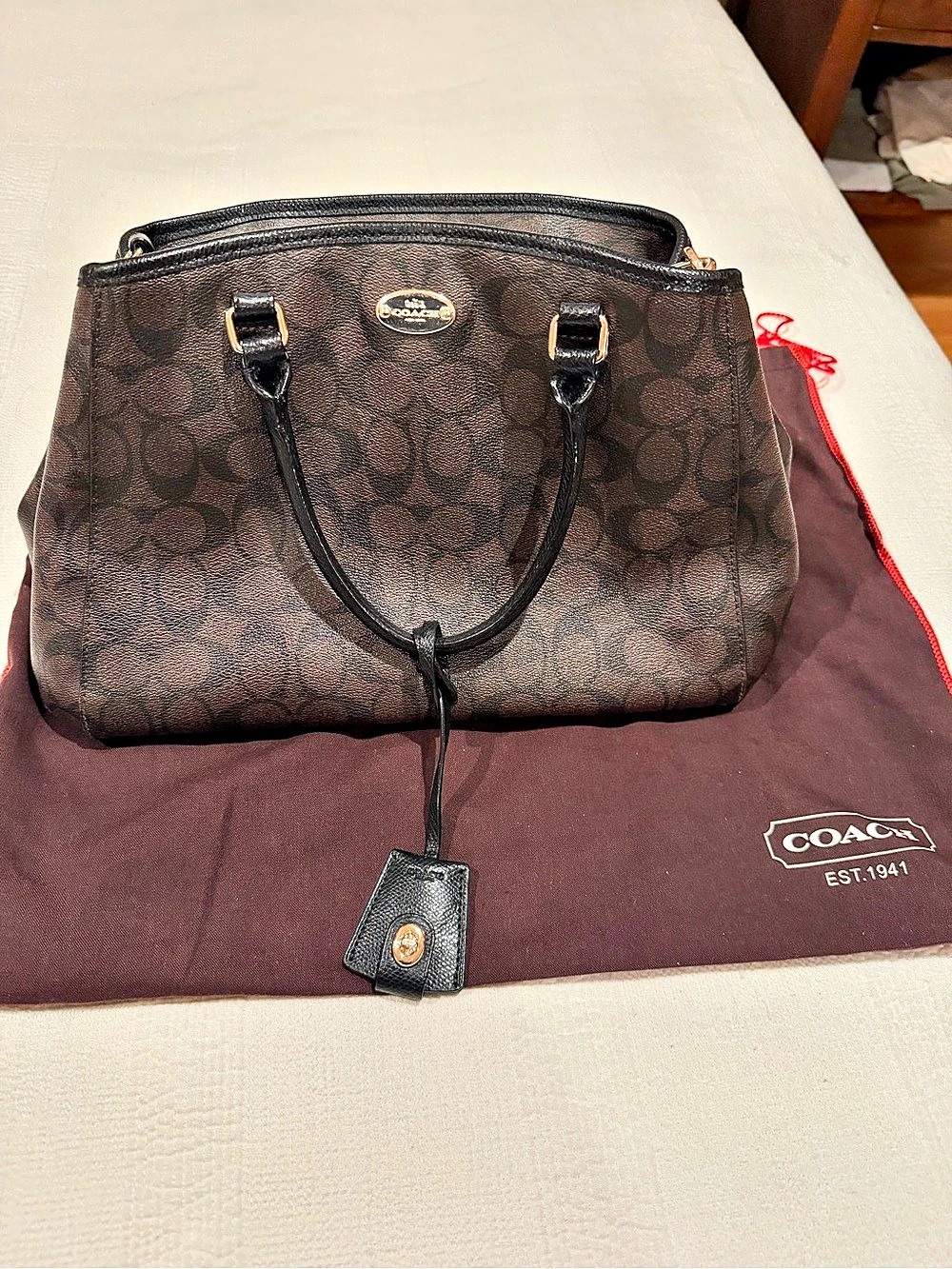 Coach Charlie Carryall In Signature Canvas Brown & Black Satchel
